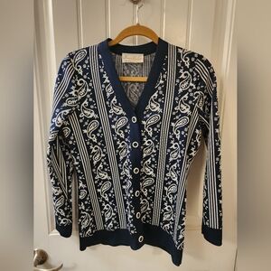Vintage James Kenrob Navy Paisley Cardigan Sweater Size 10